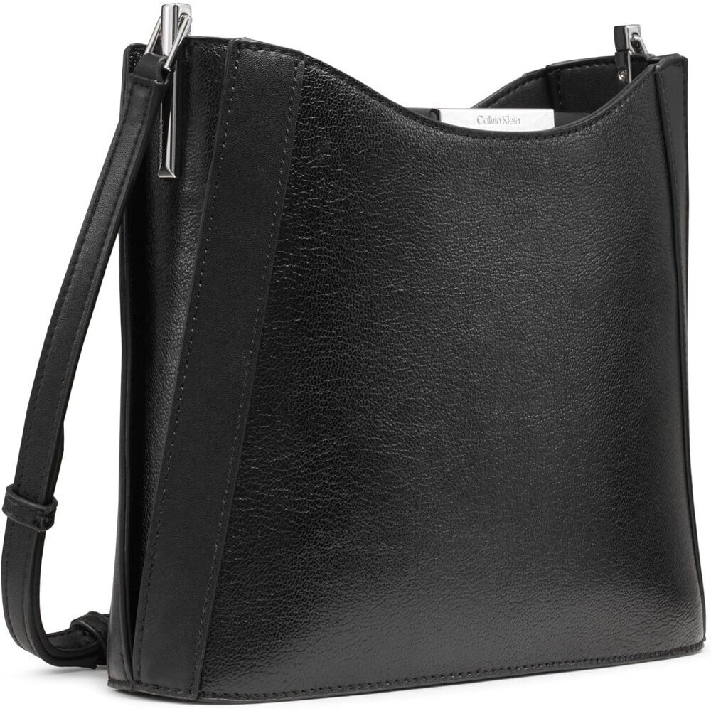 Womens Crossbody Bag Vegan Leather Small Black Silver Secure Interior Pockets - Picture 5 of 5